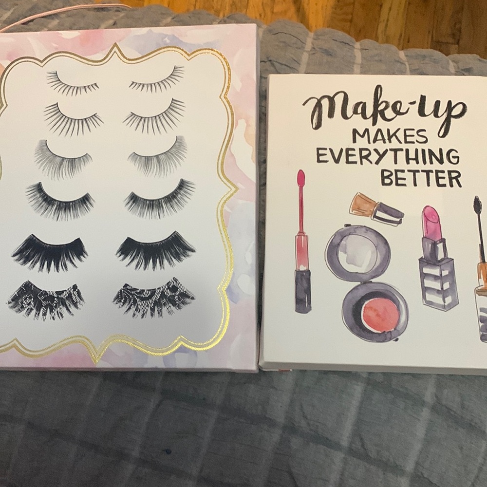 Two makeup paintings size 8x10 and 10x12 slightly used paintings perfect